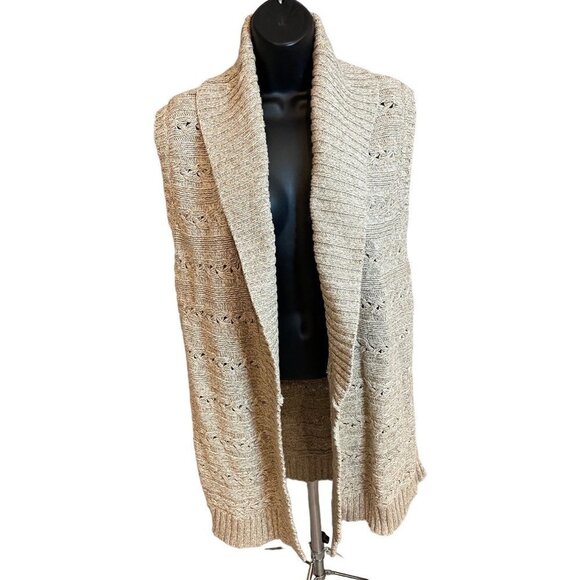 Eddie Bauer Long Open Waterfall Brown Sleeveless Cardigan Sweater - Picture 1 of 10